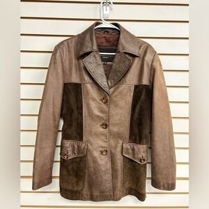 Leather & Suede Jacket W I N L I T New York Brown Lined M Rugged Western Y2K
